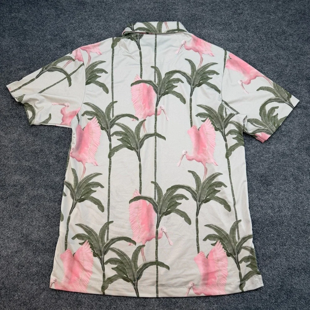 Bad Birdie Polo Shirt Mens Medium Pink Purple Bird Tropical Golf Performance